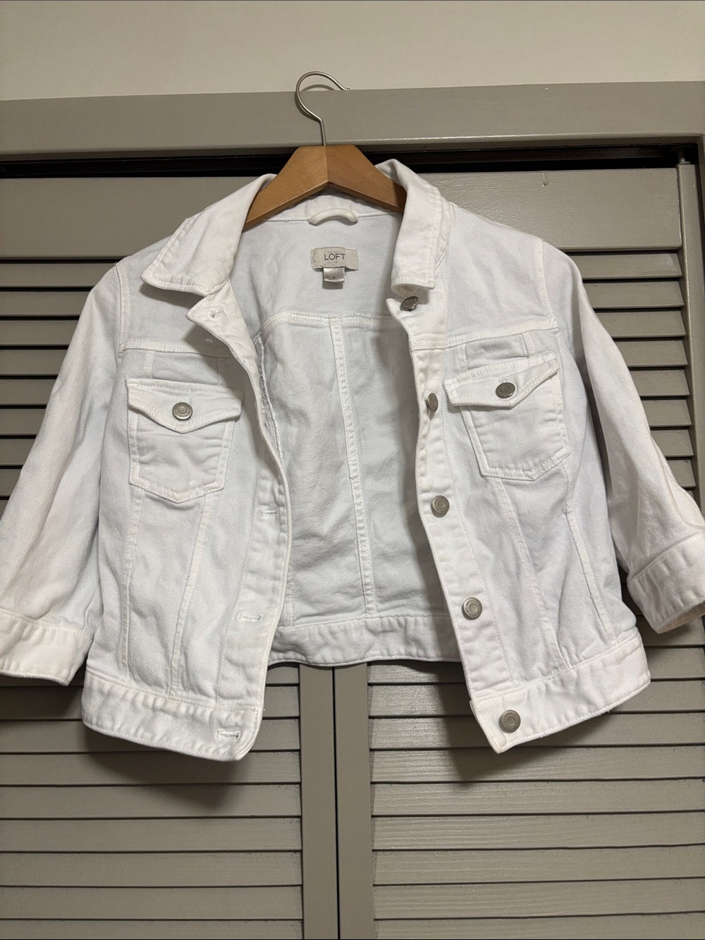 LOFT White Women's Denim Jacket - Classic Button Front